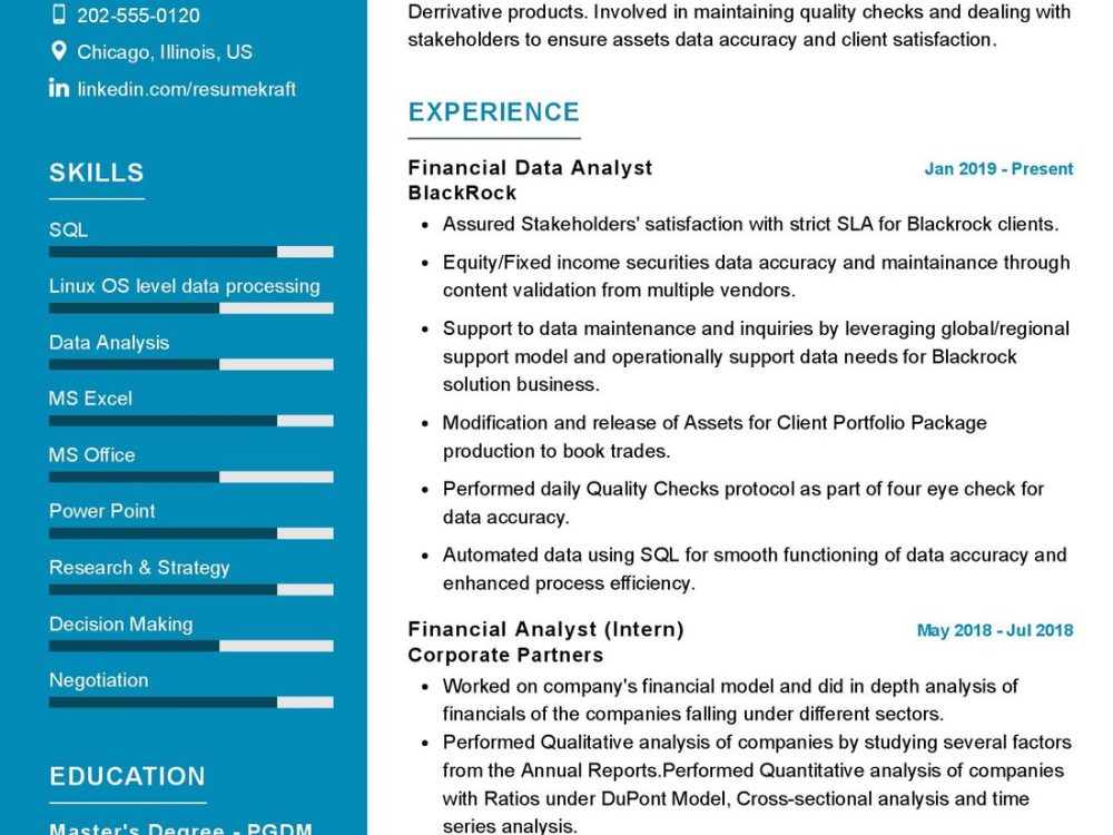 Financial Data Analyst Cv Example In Resumekraft