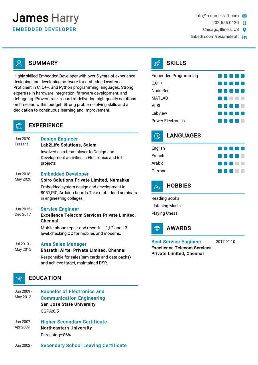 Embedded Developer CV Sample In 2024 ResumeKraft