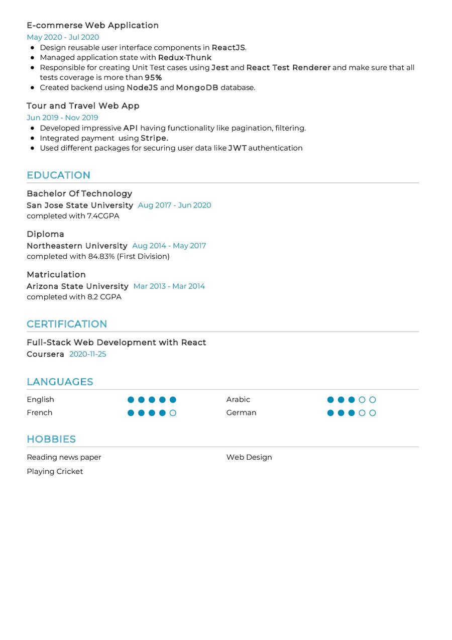 Full Stack Web Developer Cv Example In Resumekraft