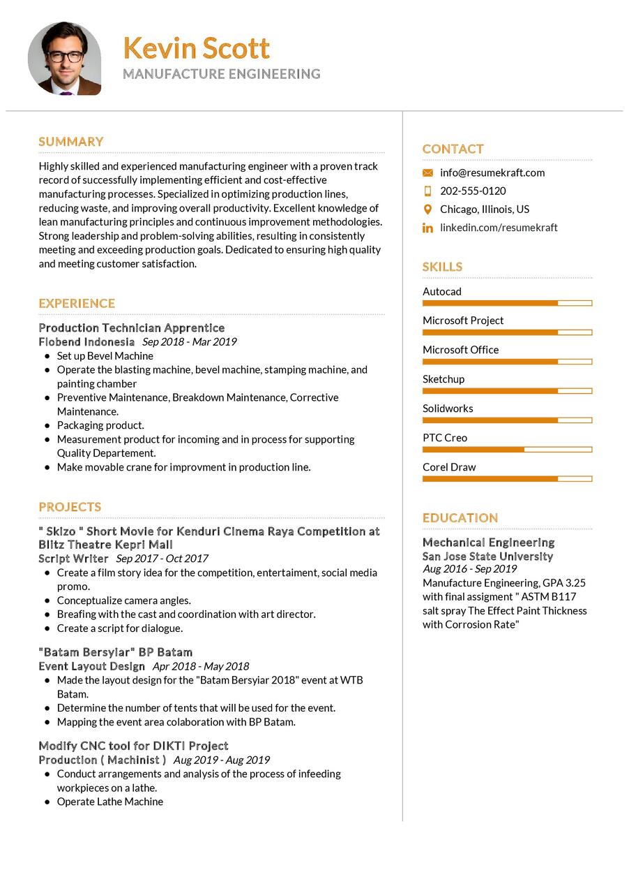 Manufacture Engineering CV Example In 2024 ResumeKraft