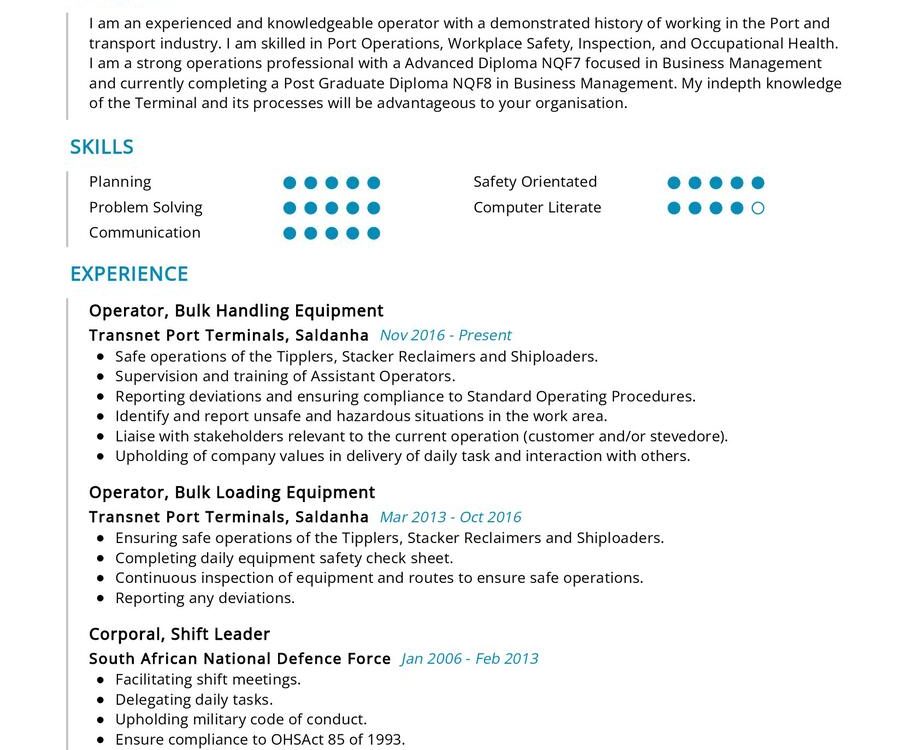 Operator Bulk Handling Equipment Cv Example In Resumekraft