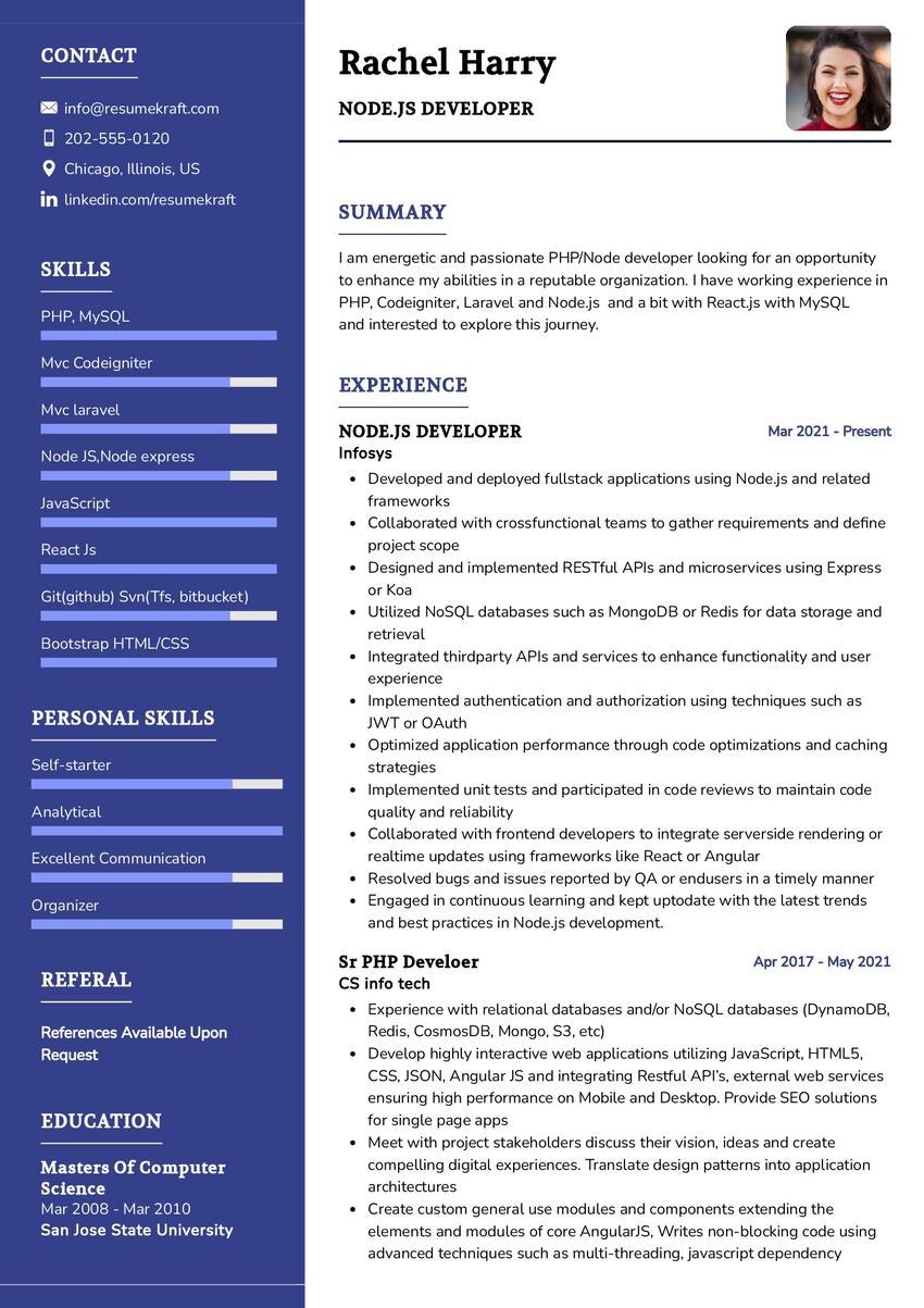 Node Js Developer Cv Sample In Resumekraft