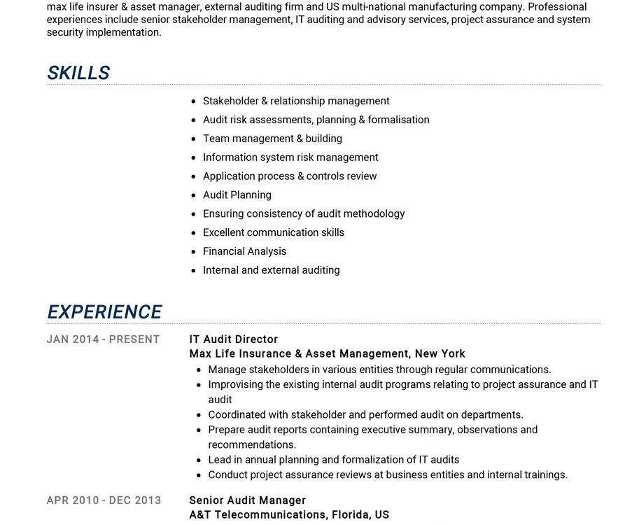 Auditor Resume Example Cv Sample Guide 2020 Resumekraft