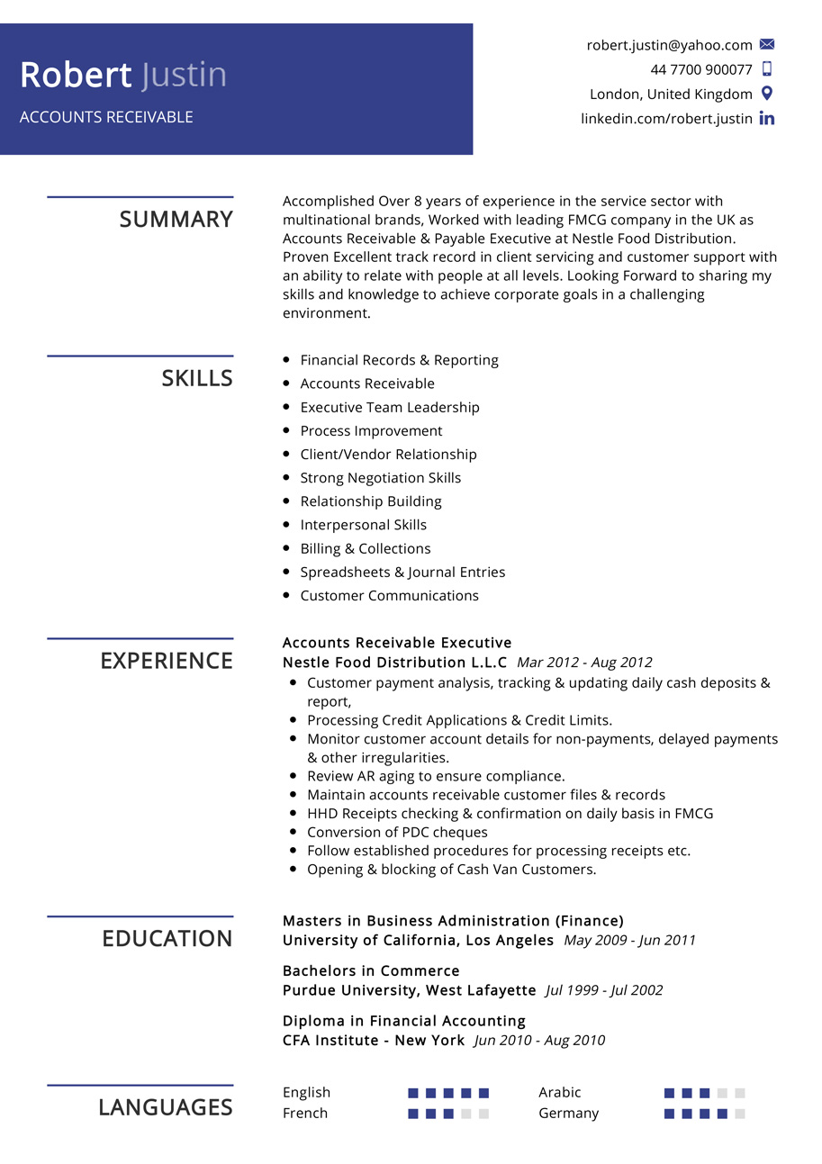 Accounts Receivable Resume Example Cv Sample Resumekraft