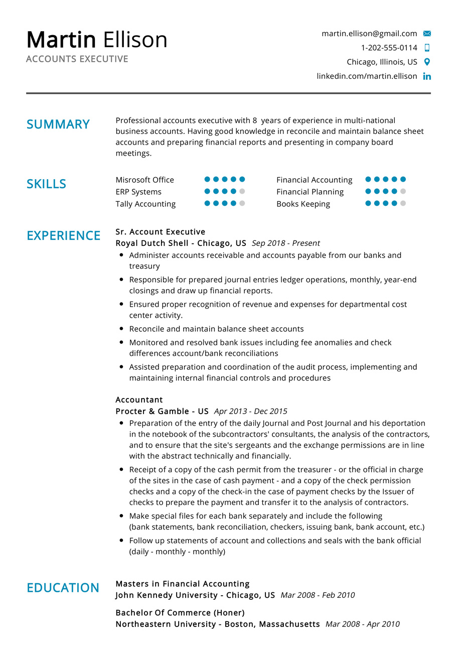 Accounts Executive Resume Example Cv Sample 2020 Resumekraft