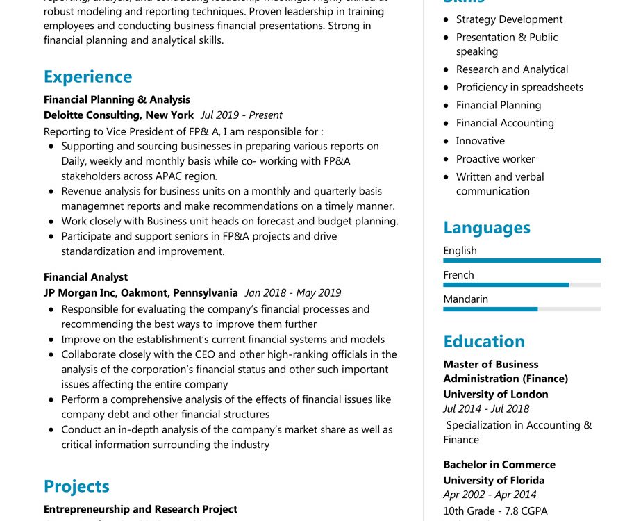 Financial Analyst Resume Example | CV Sample [2020 ...