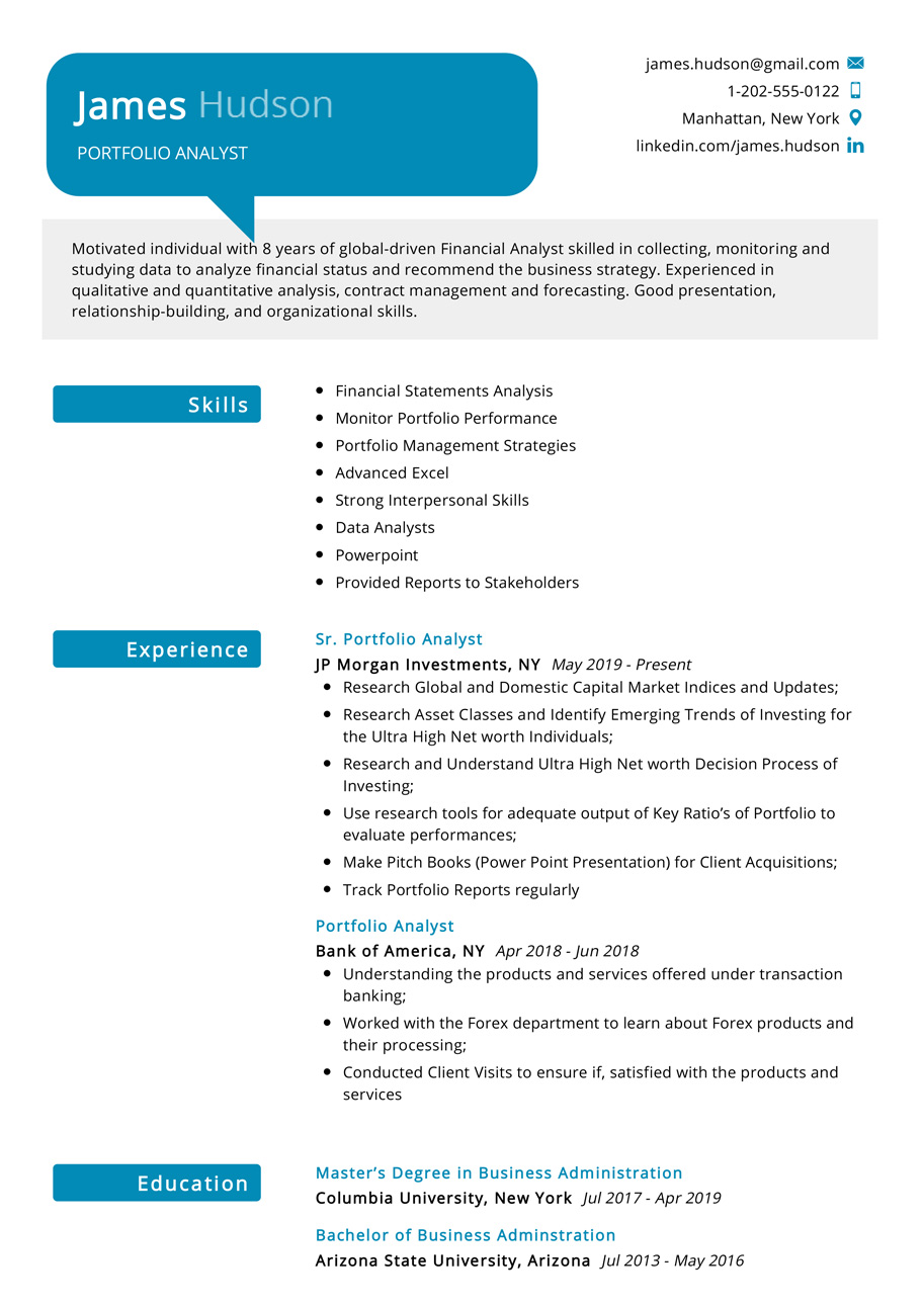 Portfolio Analyst Resume Example in 2024 ResumeKraft