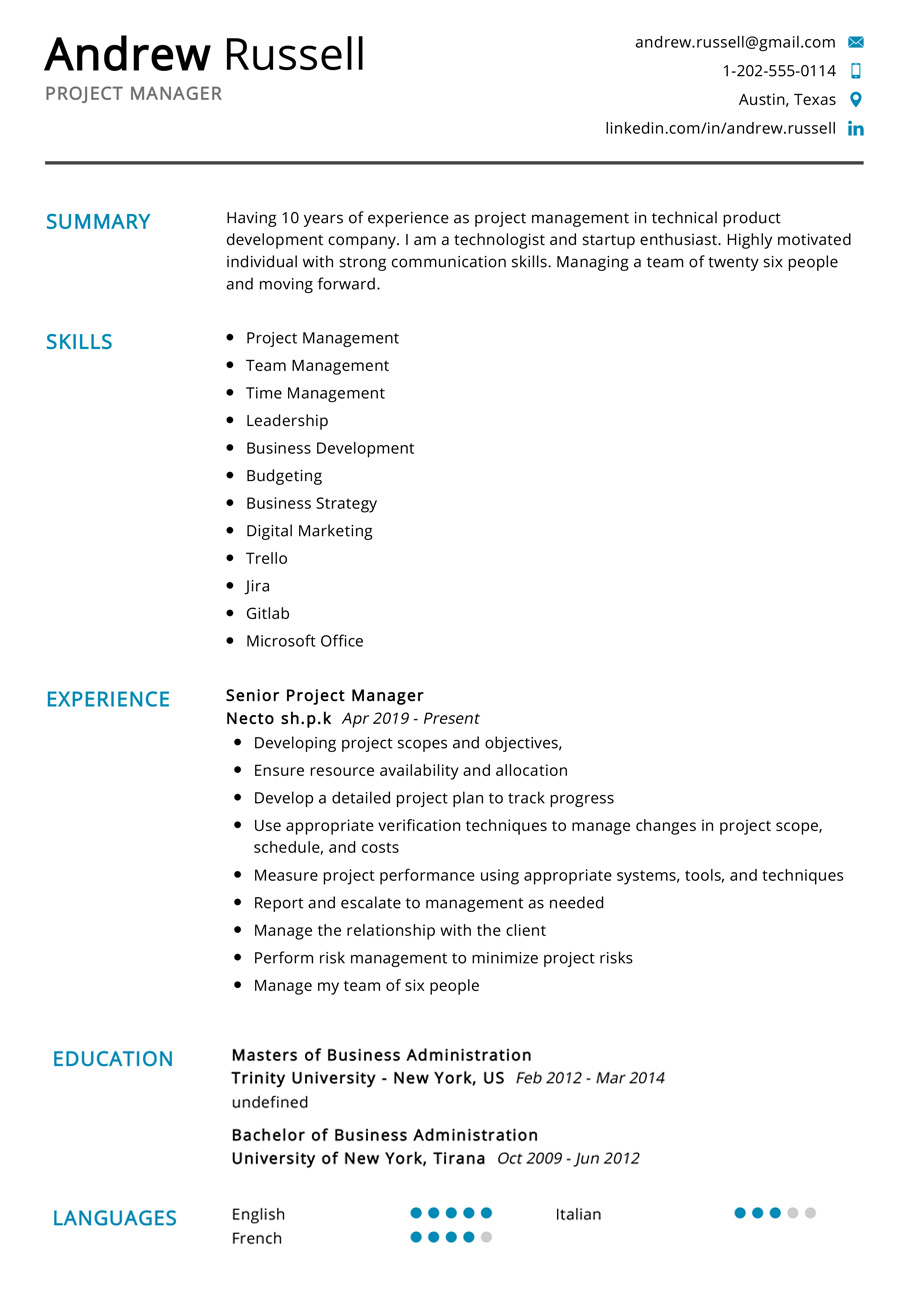 Project Manager Resume Example Writing Tips In 2020 Resumekraft