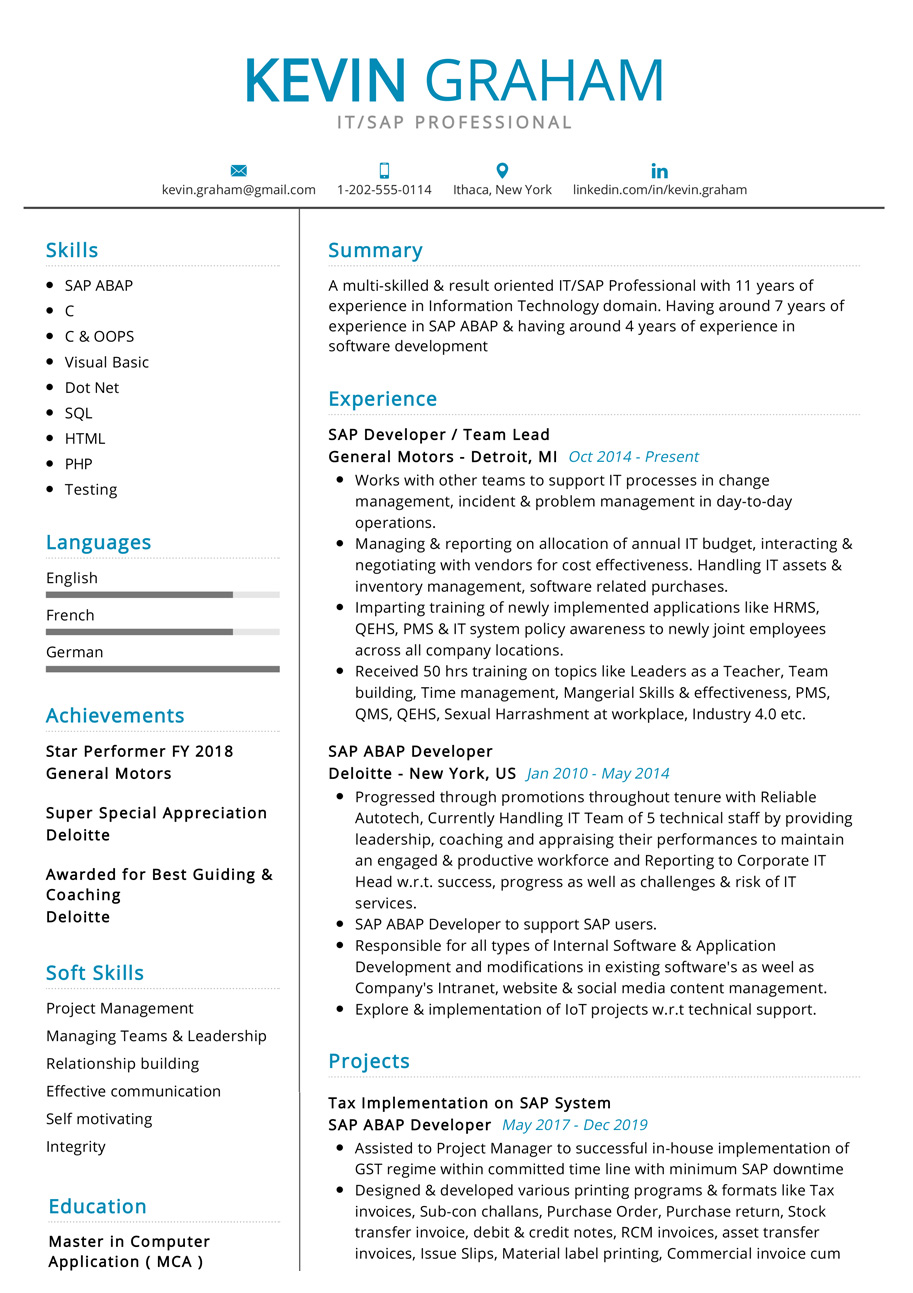 Professional Sap Resume Sample Cv Sample 2020 Resumekraft