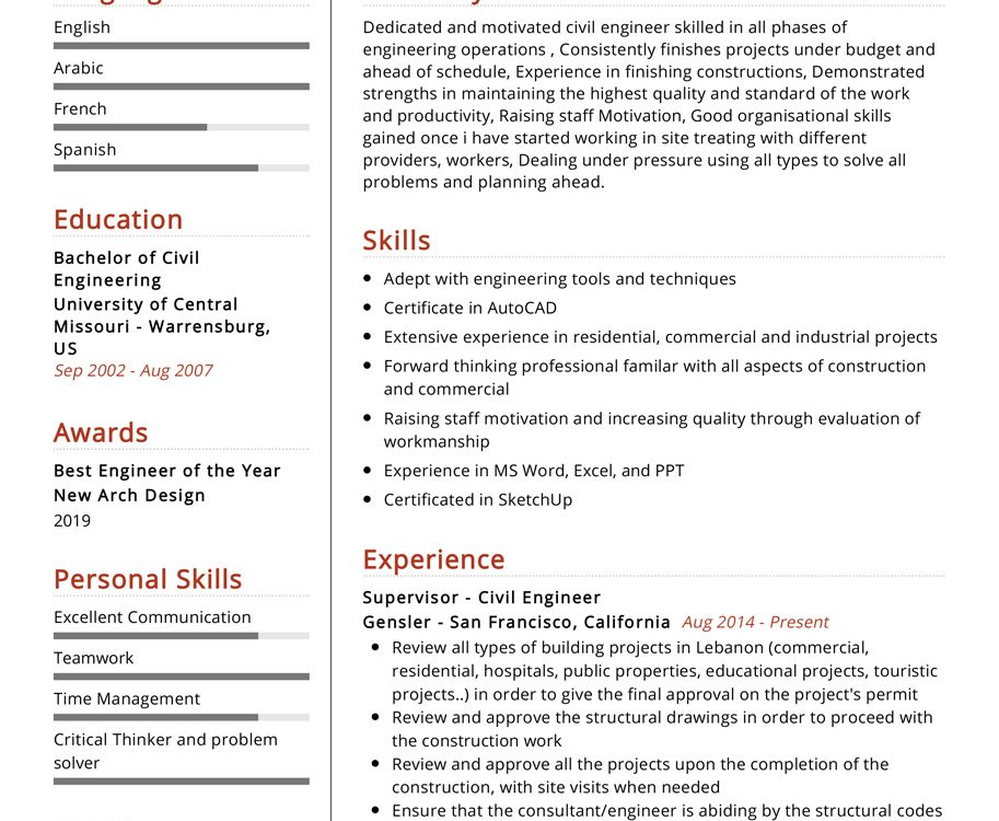 Civil Engineer Resume Example | CV Sample 2020 - ResumeKraft