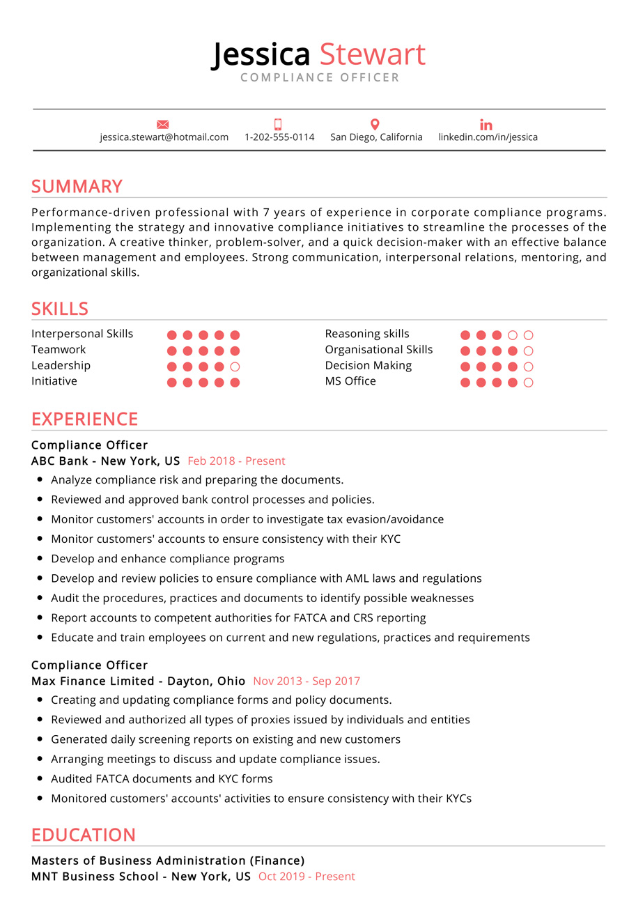 Compliance Officer Resume Examples In 2024 ResumeKraft   Compliance Officer Resume Sample 