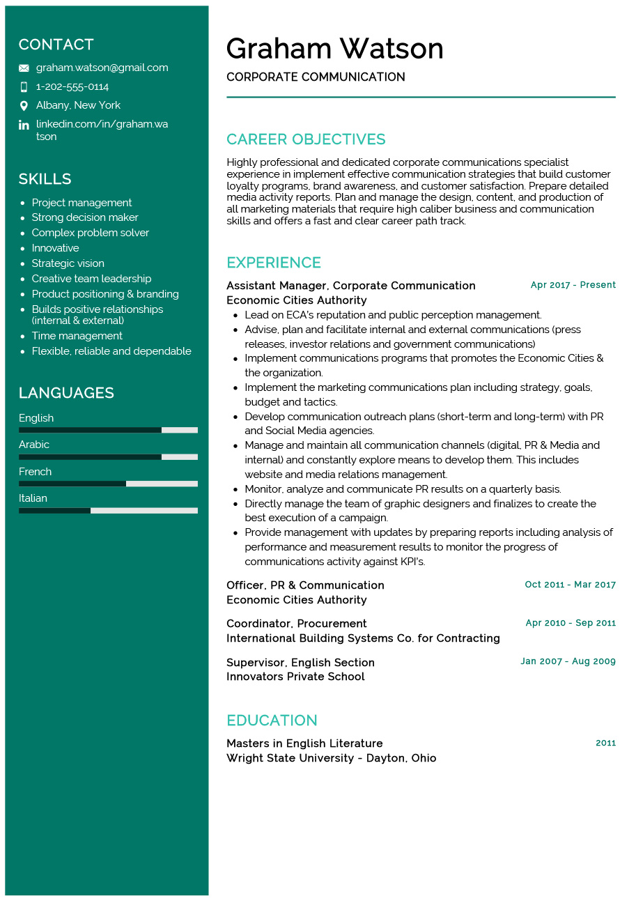 resume writing in business communication