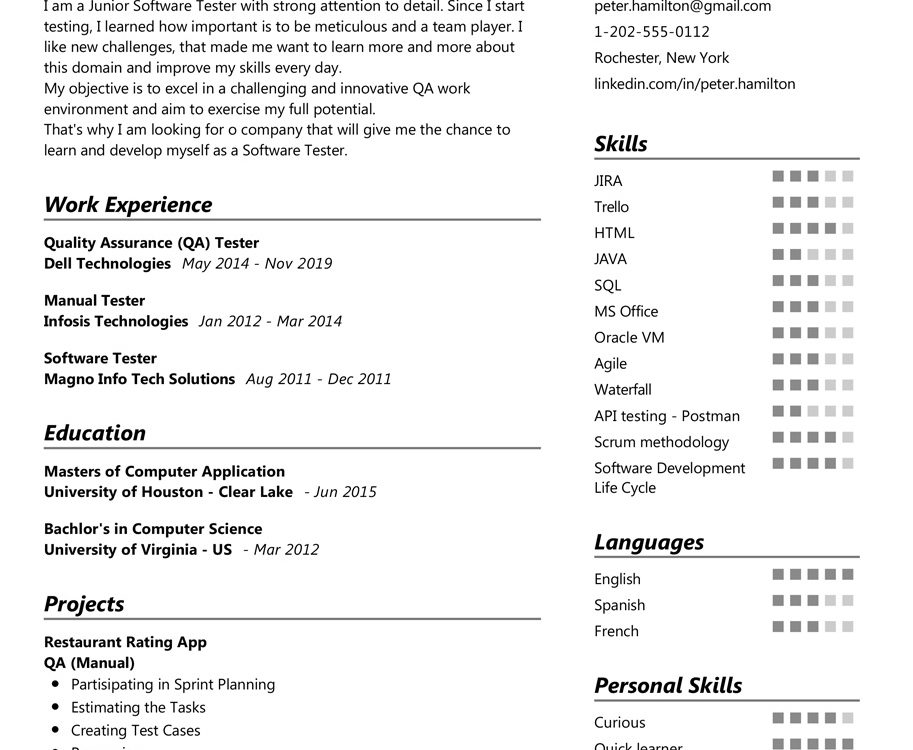 Junior Qa Tester Resume Example Cv Sample 2020 Resumekraft