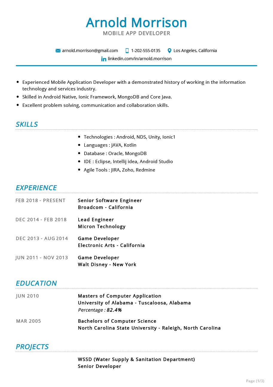 unity game engineer resume