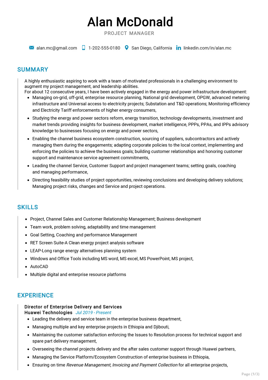 project manager resume sample doc