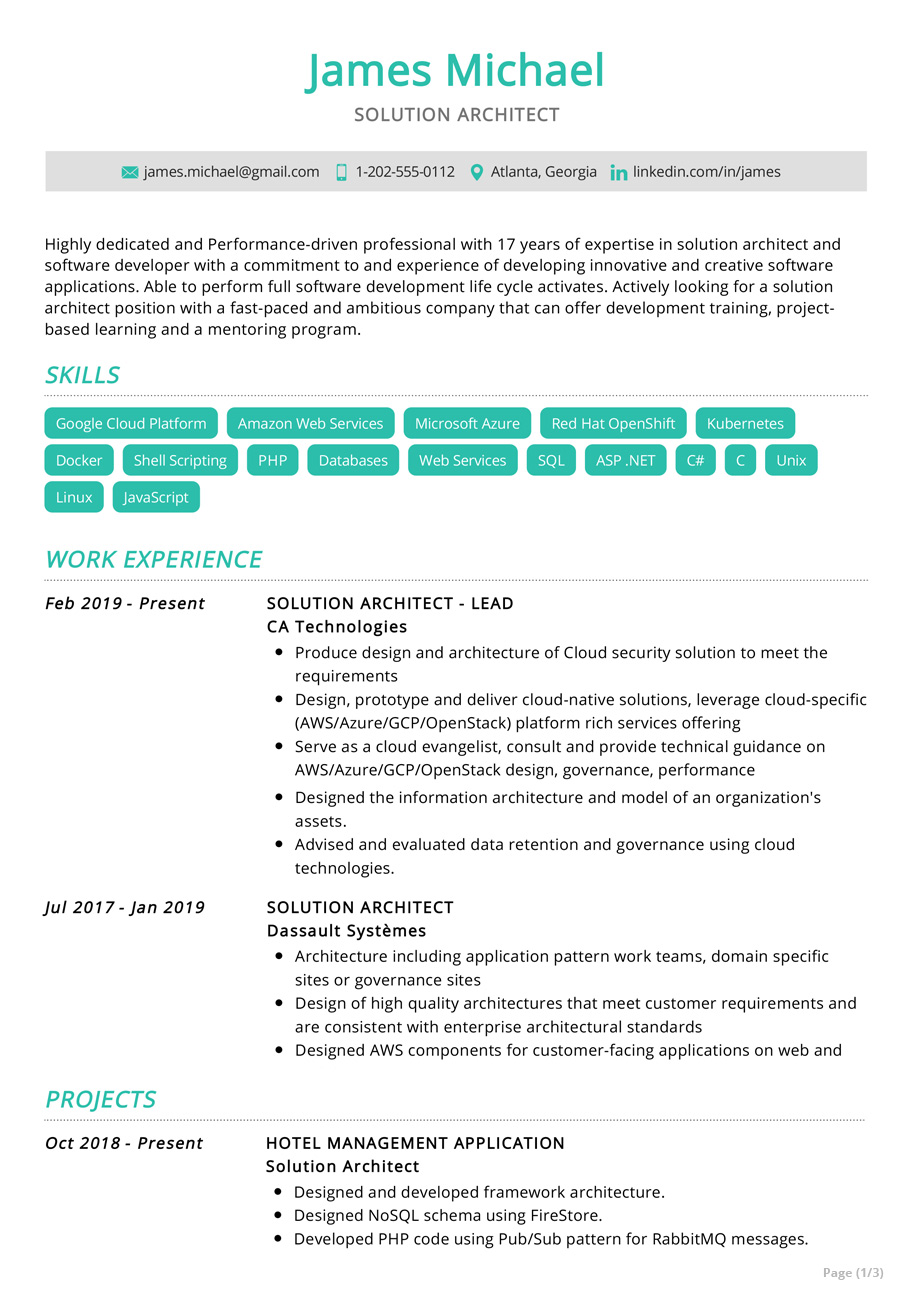 Solution Architect Resume Example | Resume Sample 2020 ...