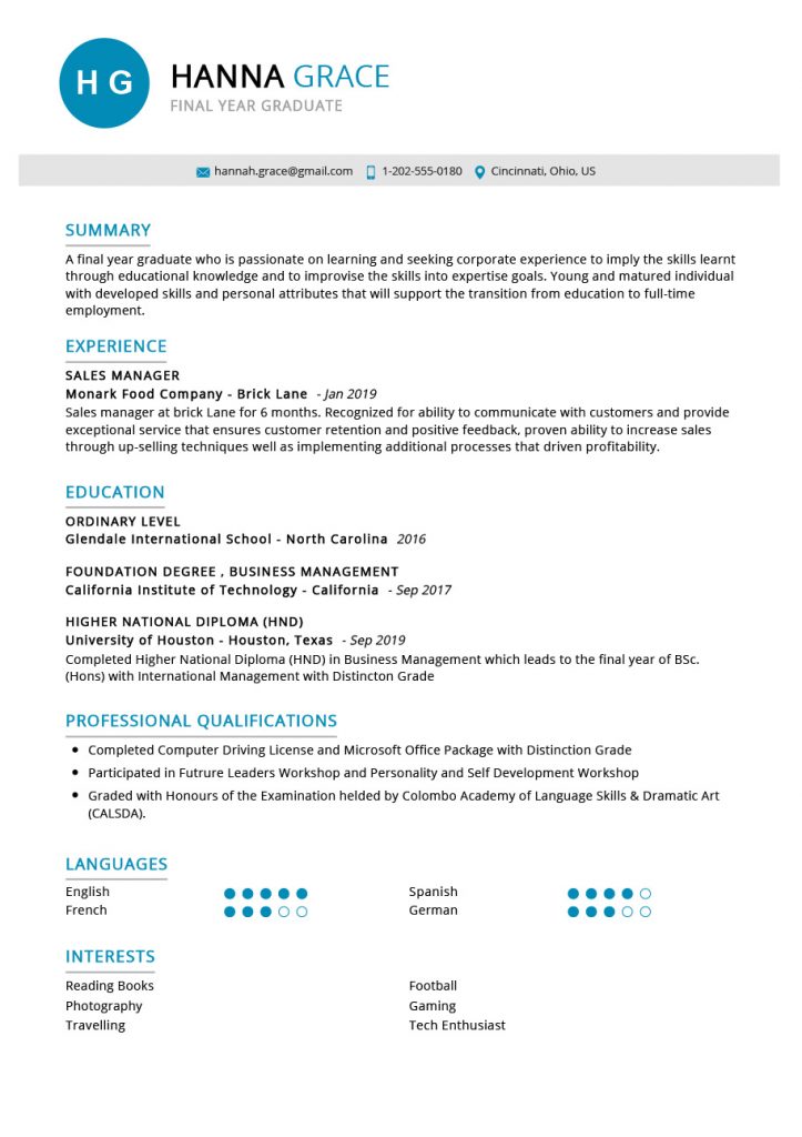 Student Resume Example