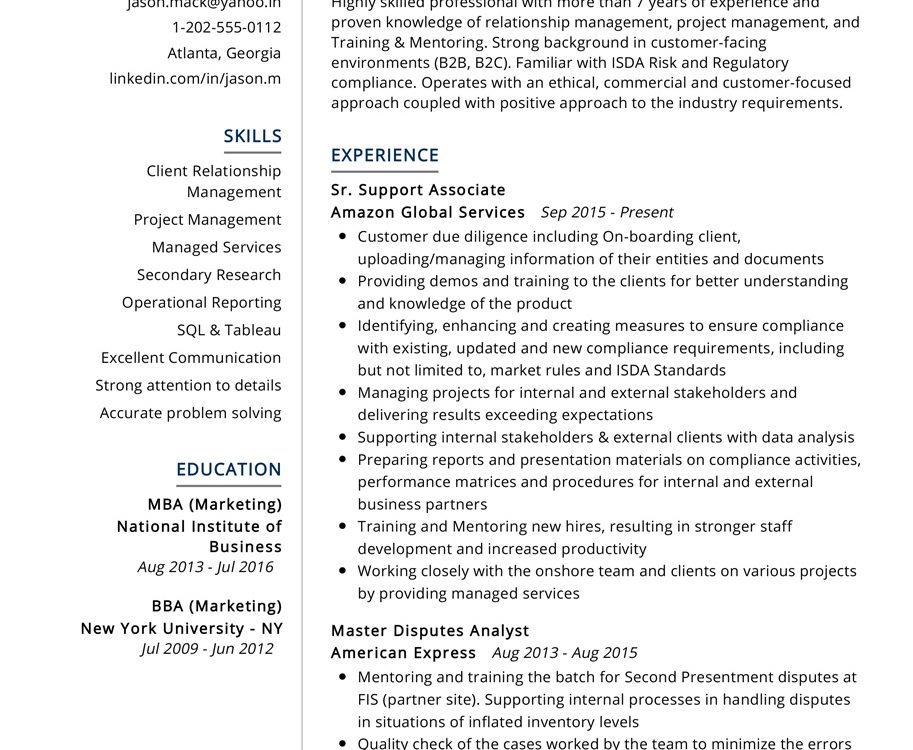 support associate resume example