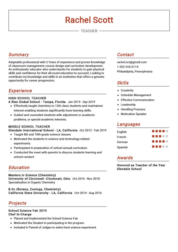 education resume examples 2022