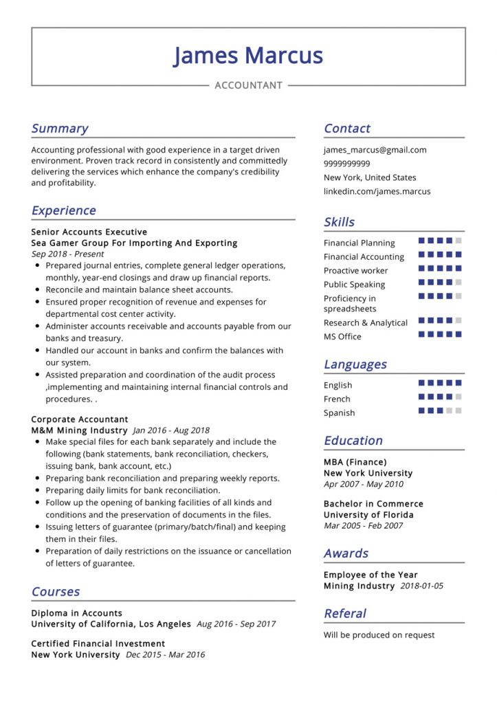 latest experience resume format