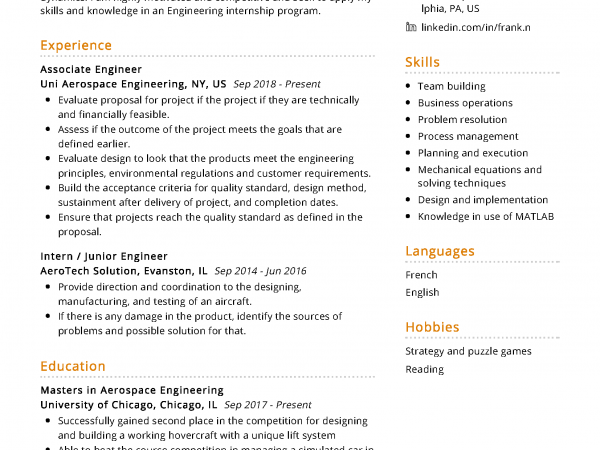 Aerospace Engineering Resume Example In 2024 - ResumeKraft