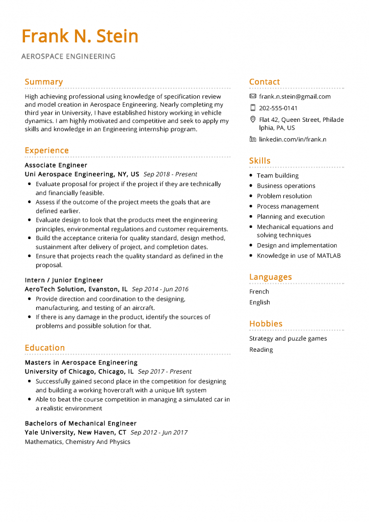 Aerospace Engineering Resume Example & Writing Tips in ...