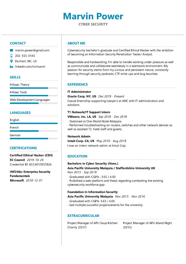 Cyber Security Resume Example