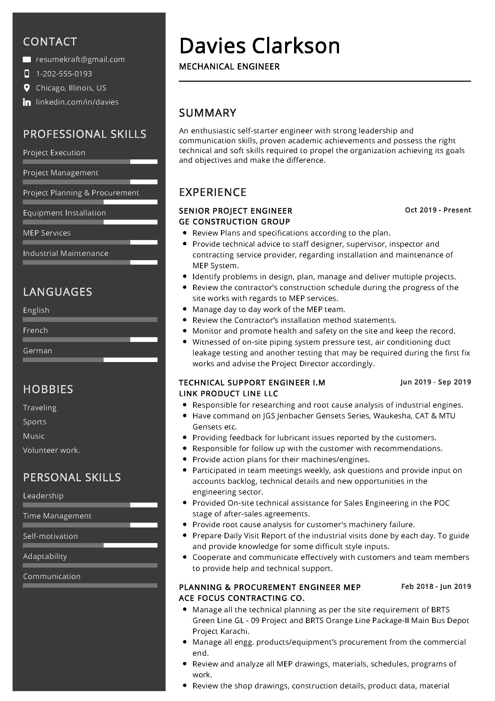 Mechanical Engineer Resume Template Free Download Printable Templates