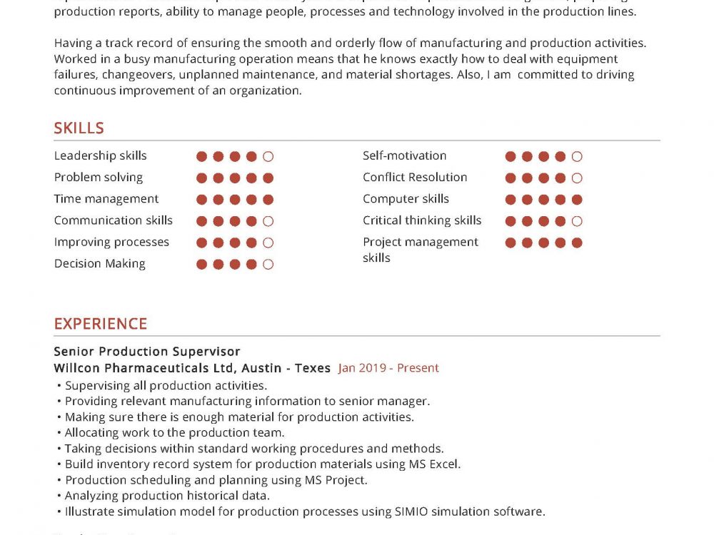 Production Supervisor Resume Example In 2024 ResumeKraft