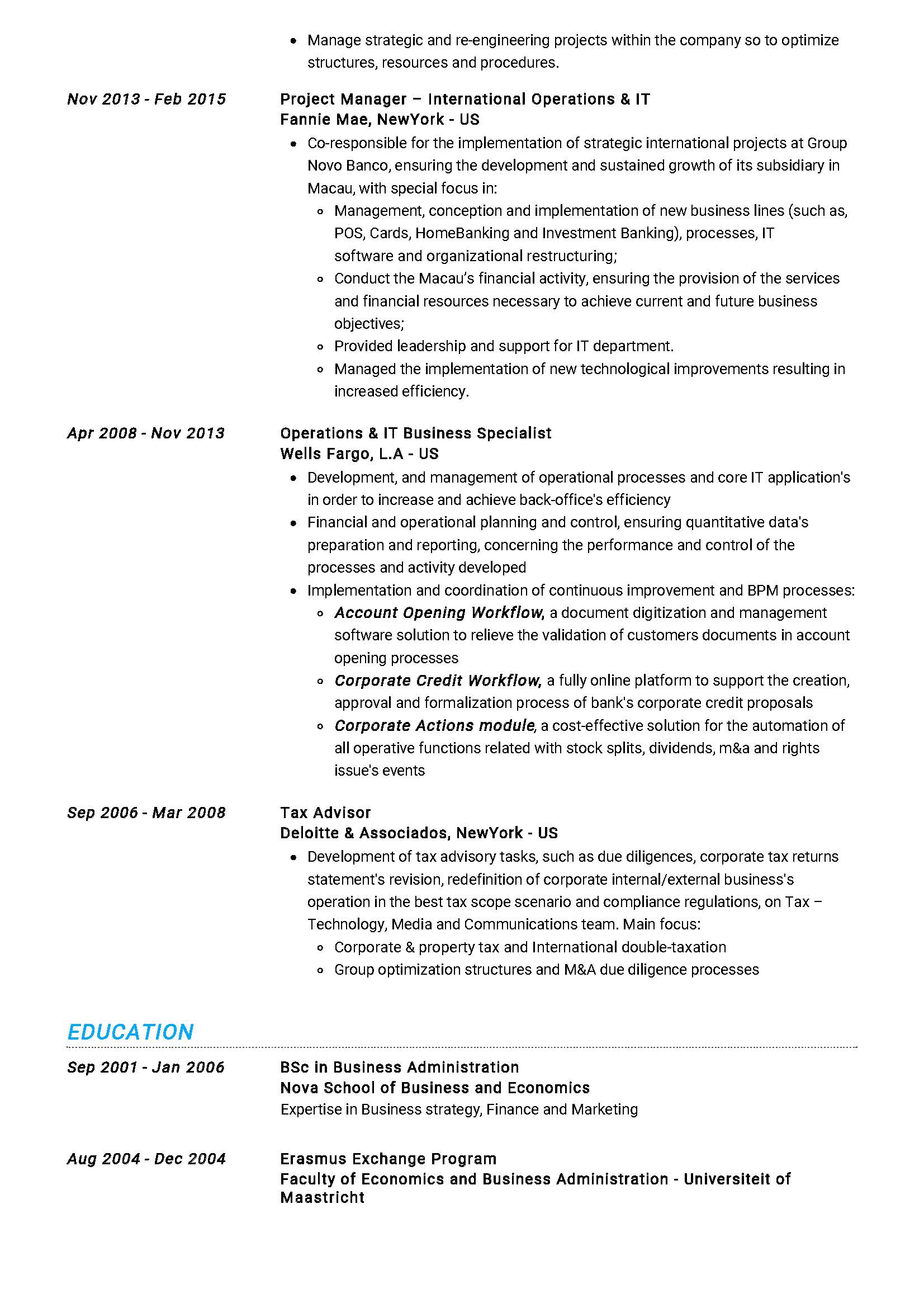 project management cycle resume