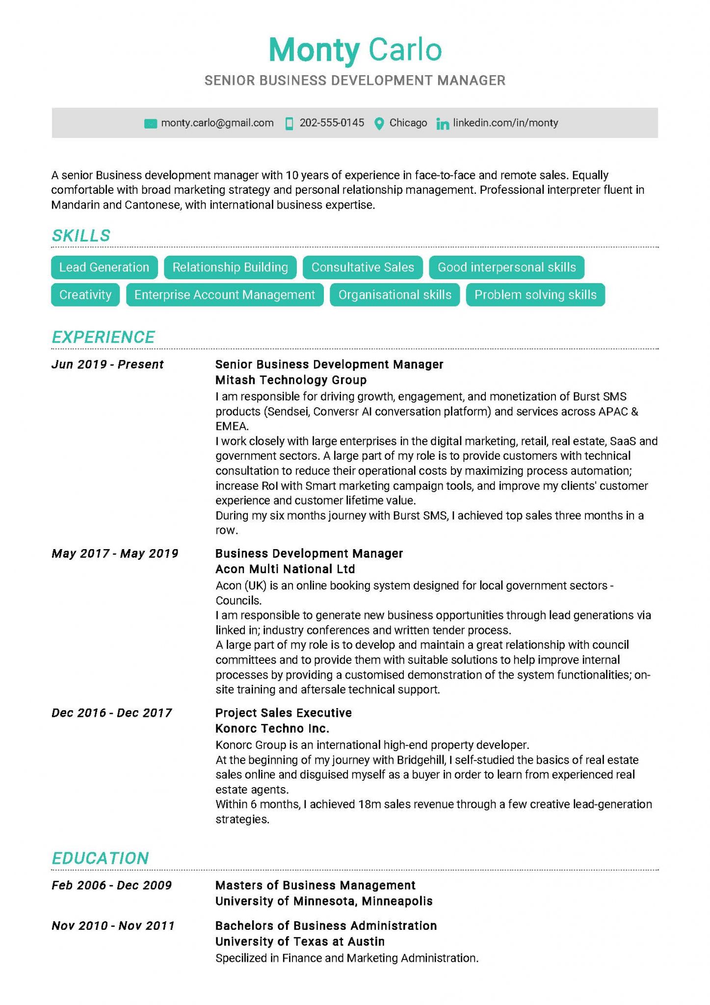 business development manager resume sample doc