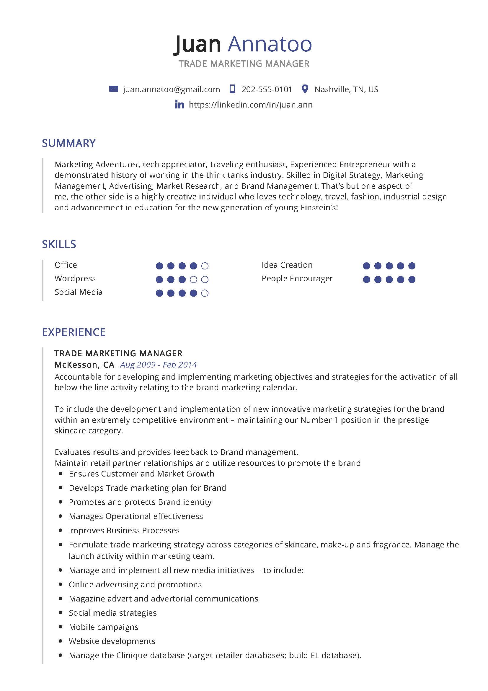 Trade Marketing Manager Resume Example Writing Tips In Year 2020