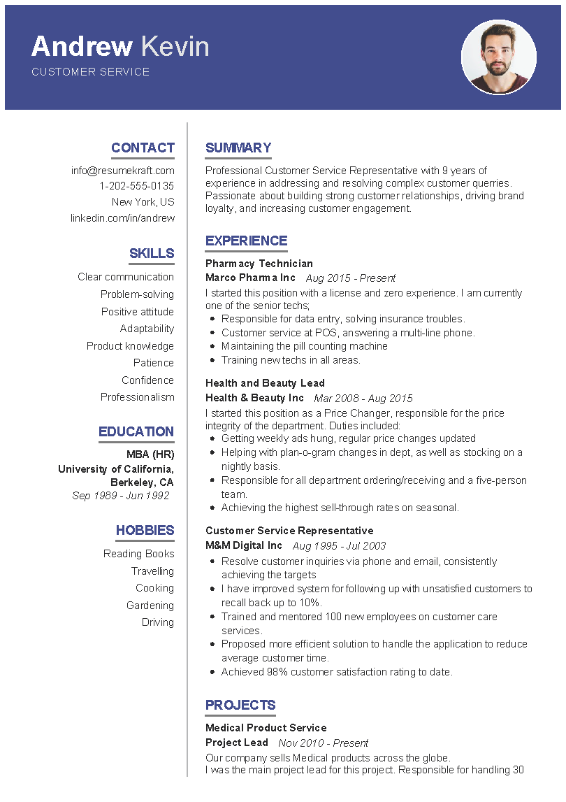 resume for customer care job