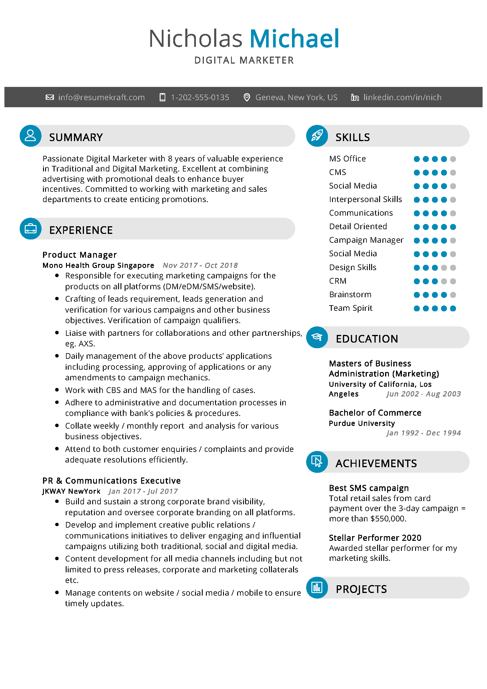 product manager resume template