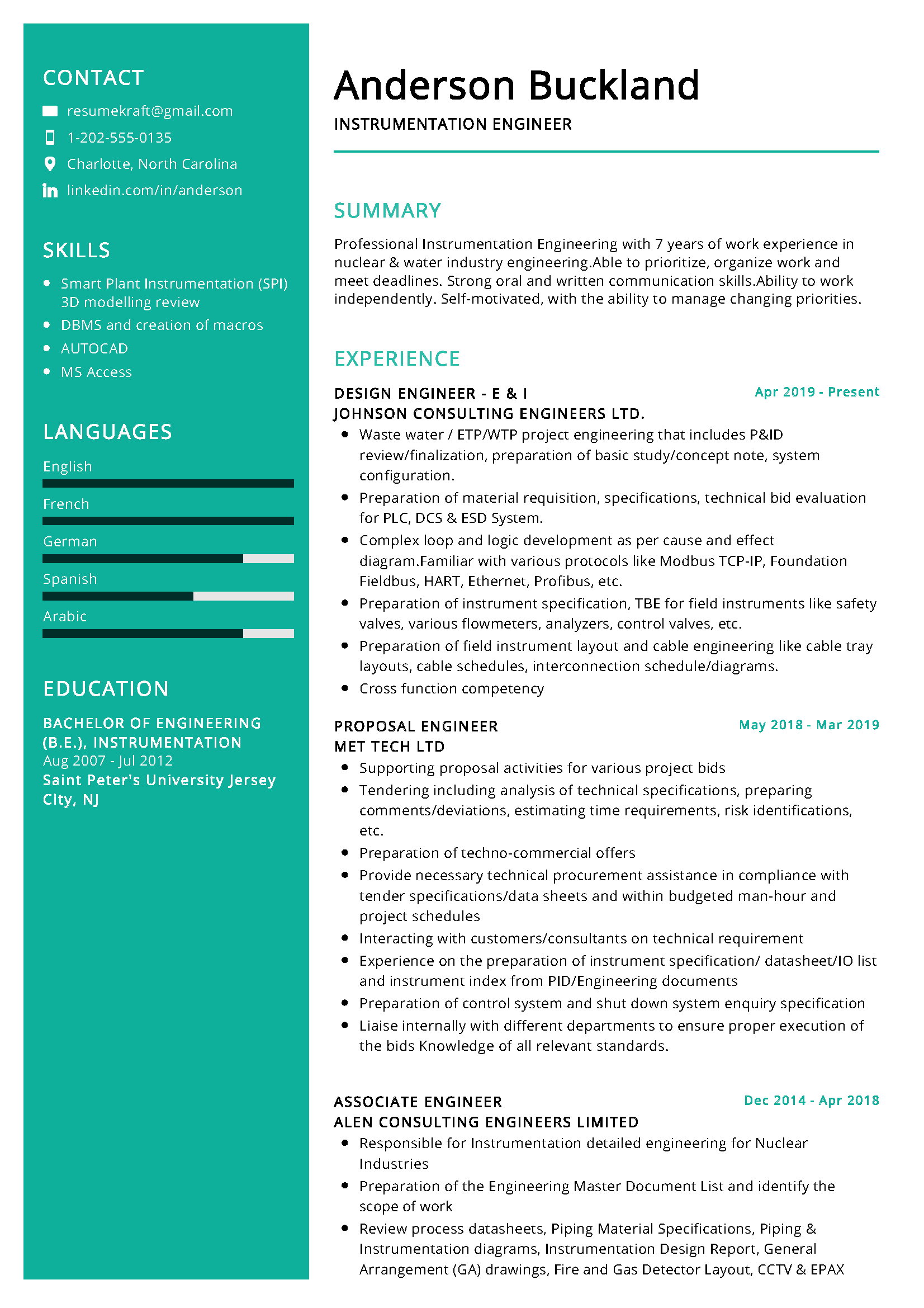 how to write resume for instrument engineer