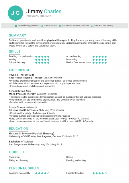 Physical Therapy Resume Sample