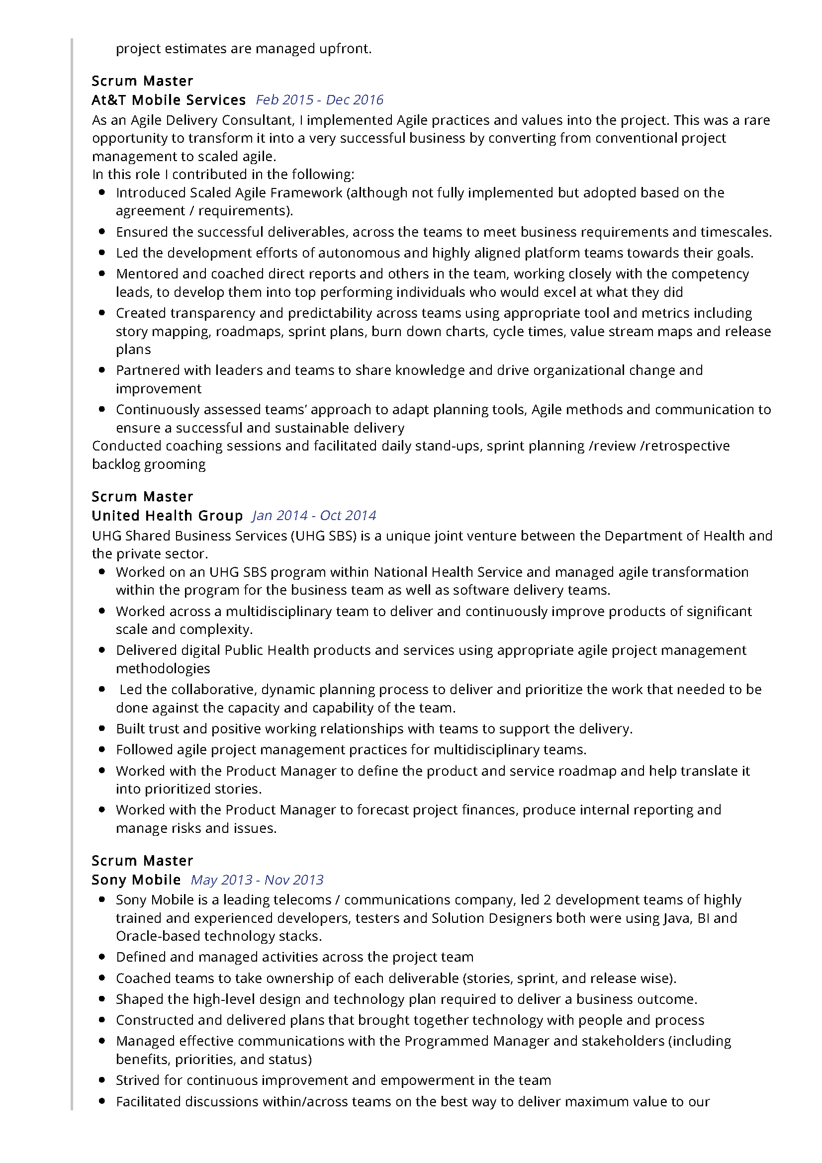 Scrum Master CV Template