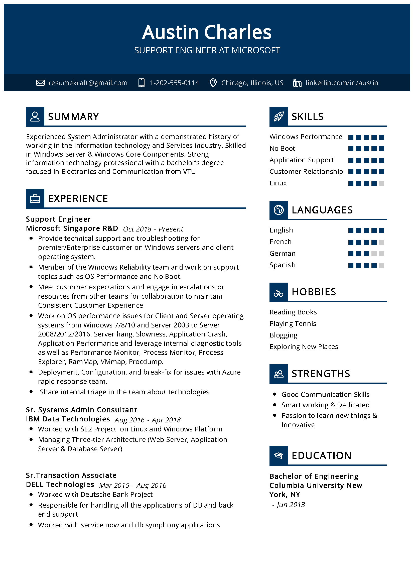 support engineer skills for resume