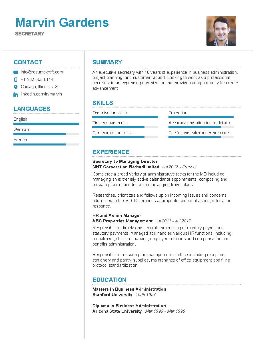 Secretary Resume Sample In 2024 ResumeKraft   Secretary Resume Sample 