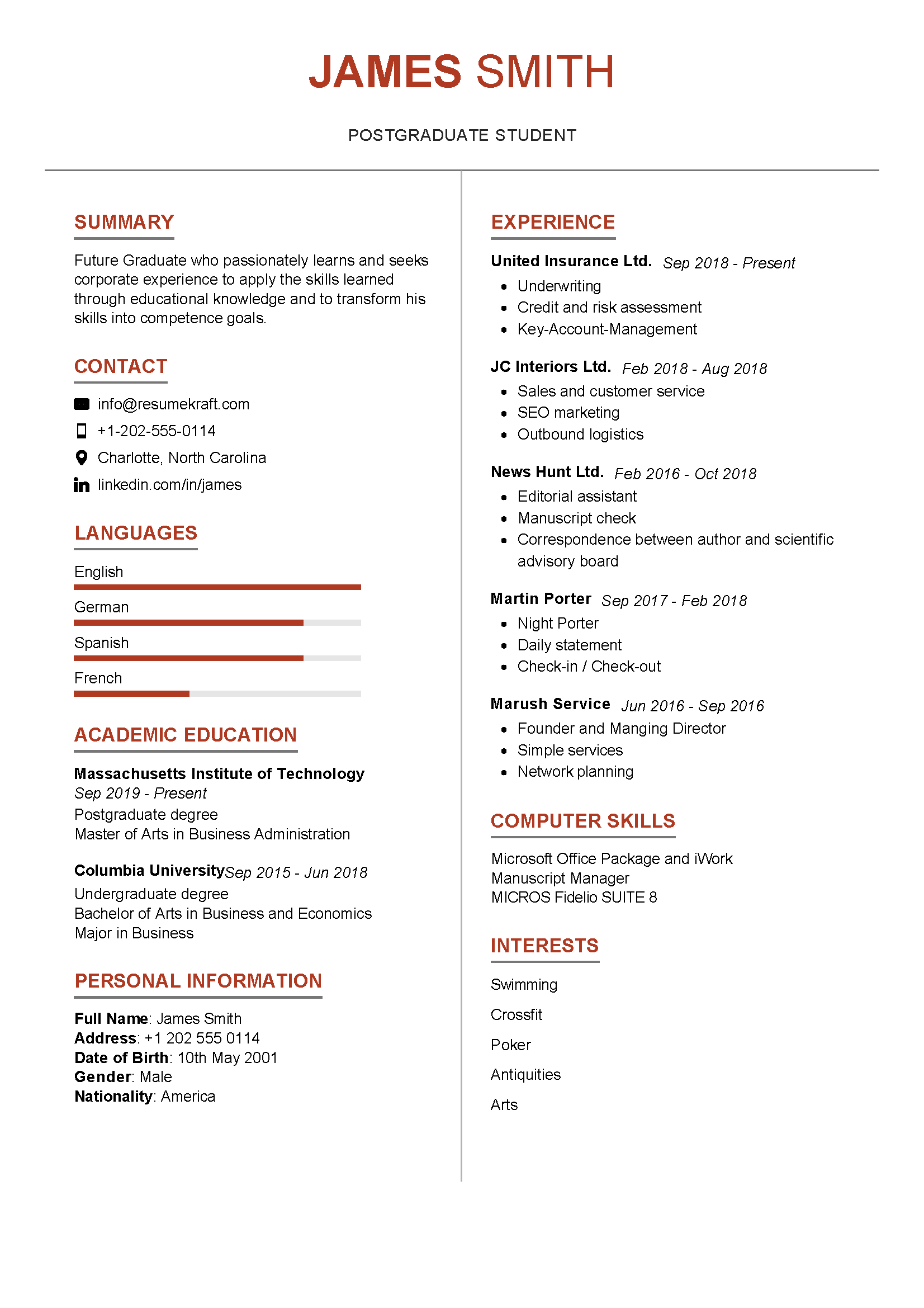 resume help for college students
