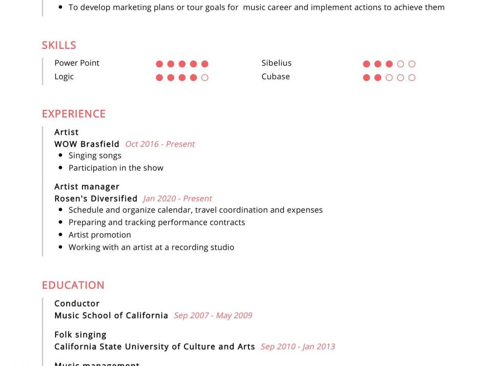 Artist Manager Resume