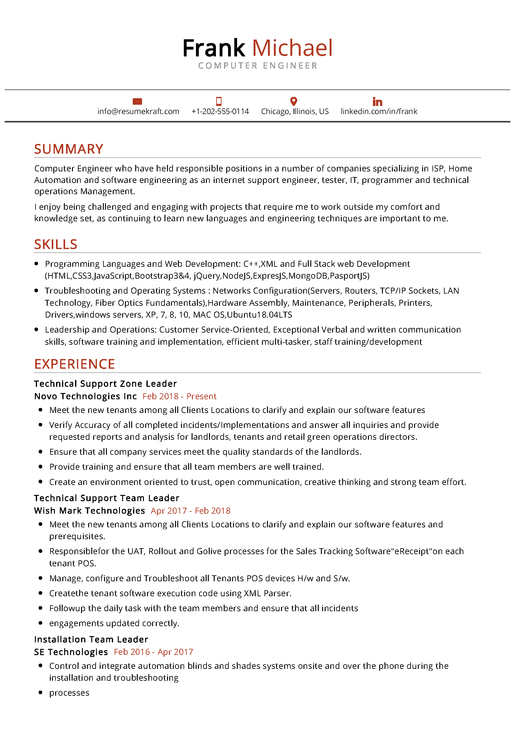 resume template for computer engineer fresher