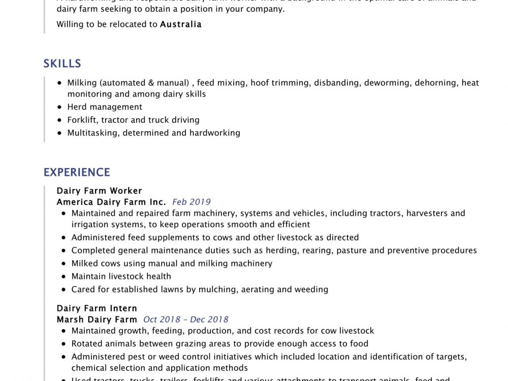 farm worker on resume