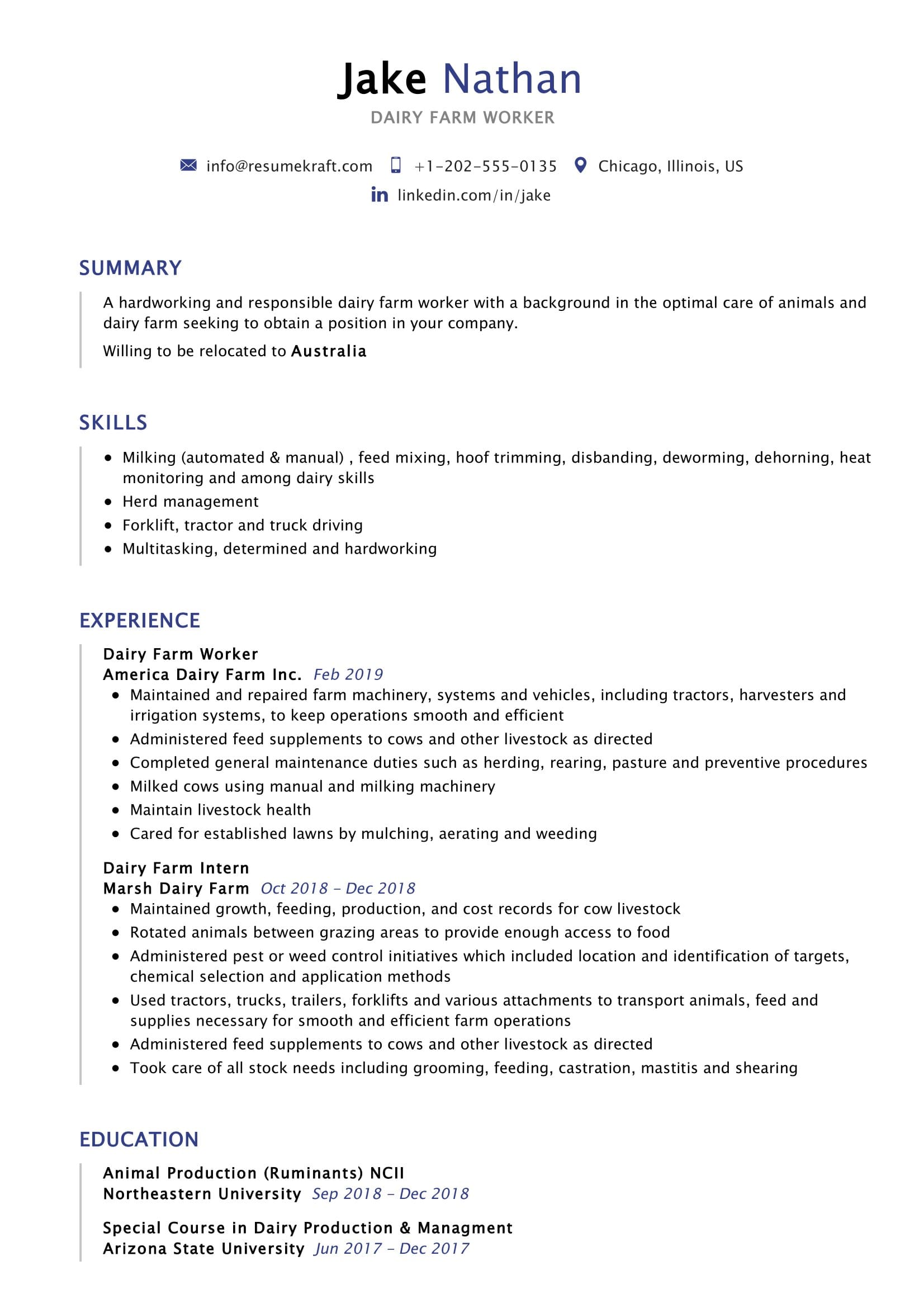 farm worker resume sample for canada