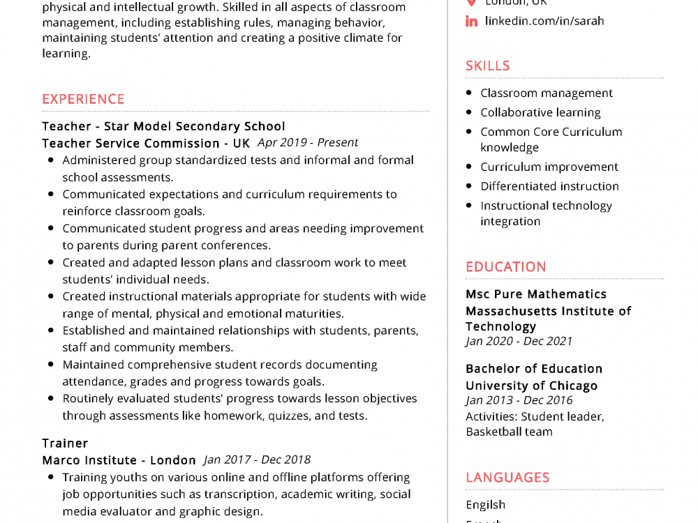 High School Teacher Resume Sample in 2024 ResumeKraft