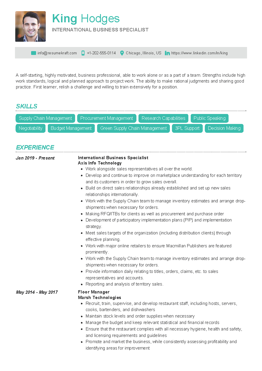 resume sample for international jobs