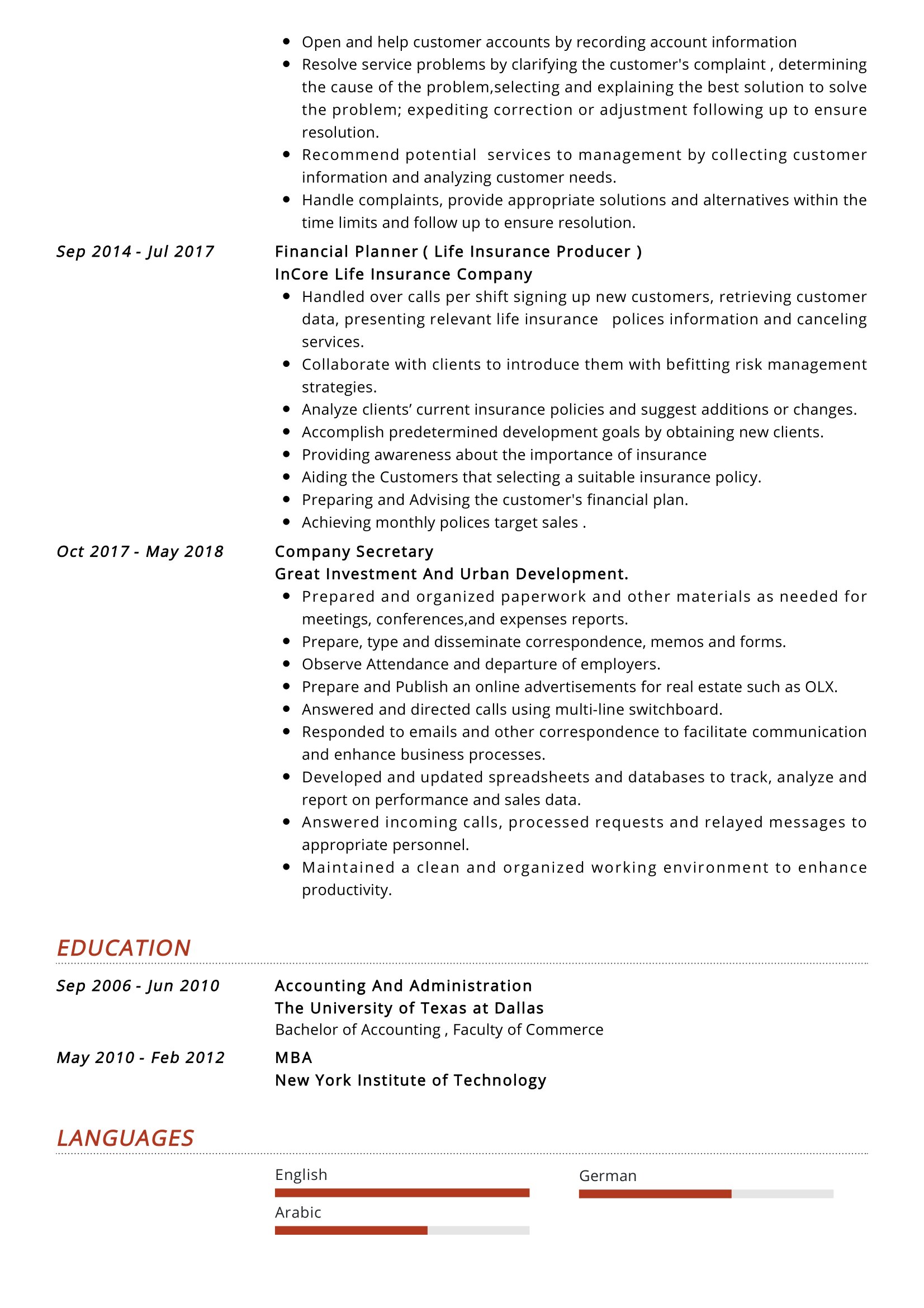 resume format for school accountant