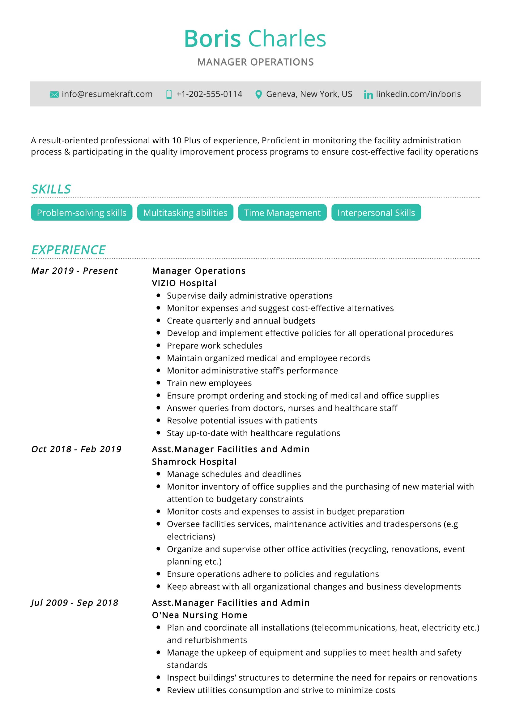 Hr Operations Manager Resume Sample 