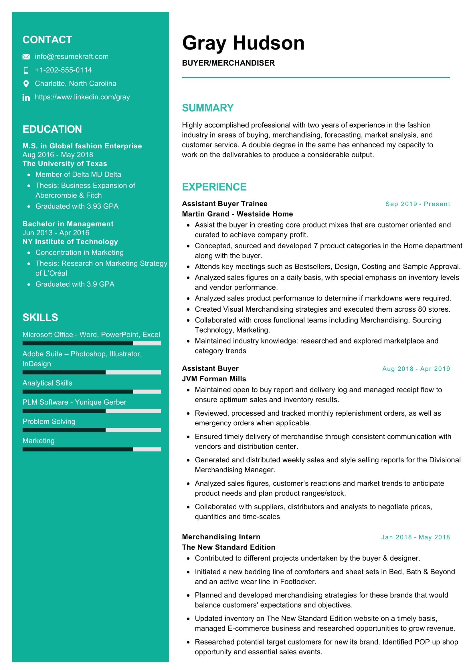 sample resume merchandiser position