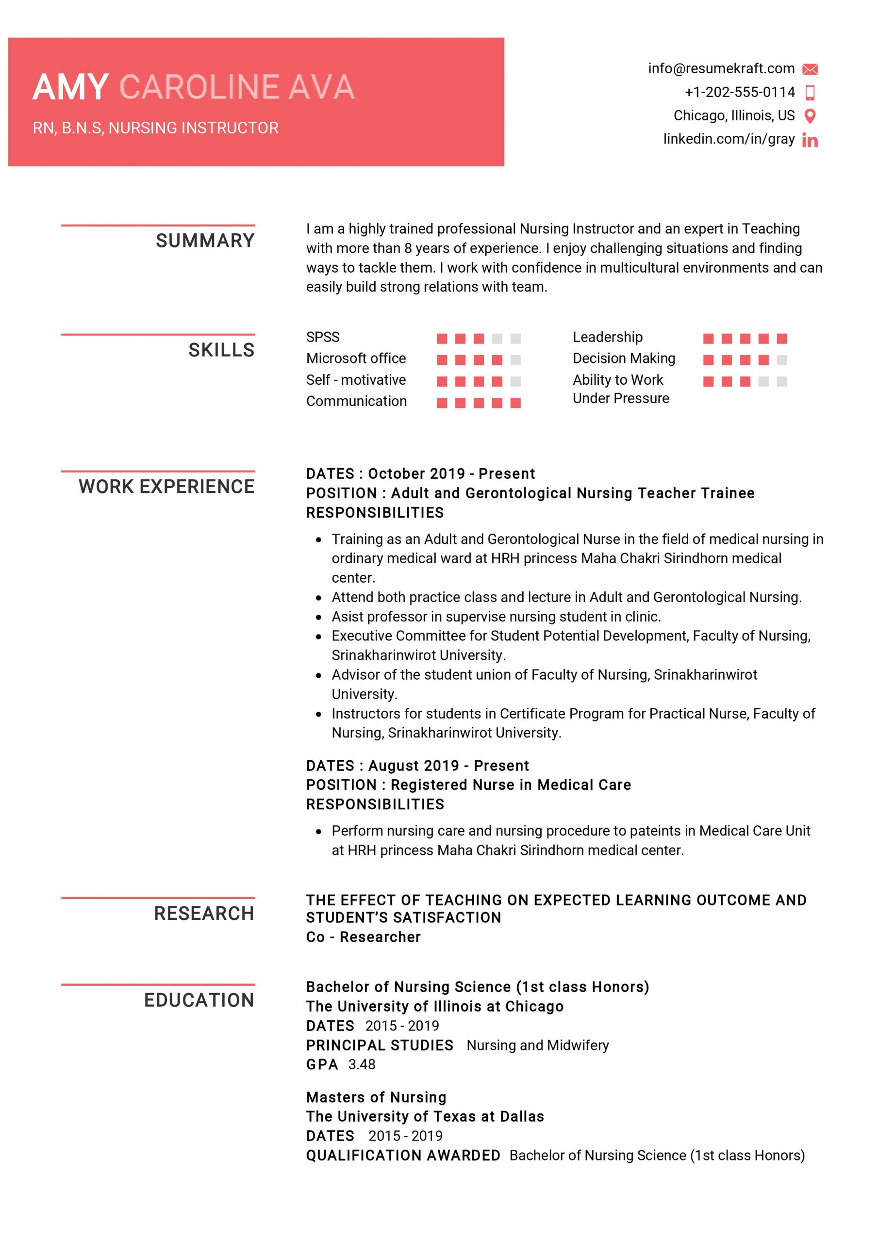 resume objective for nursing instructor